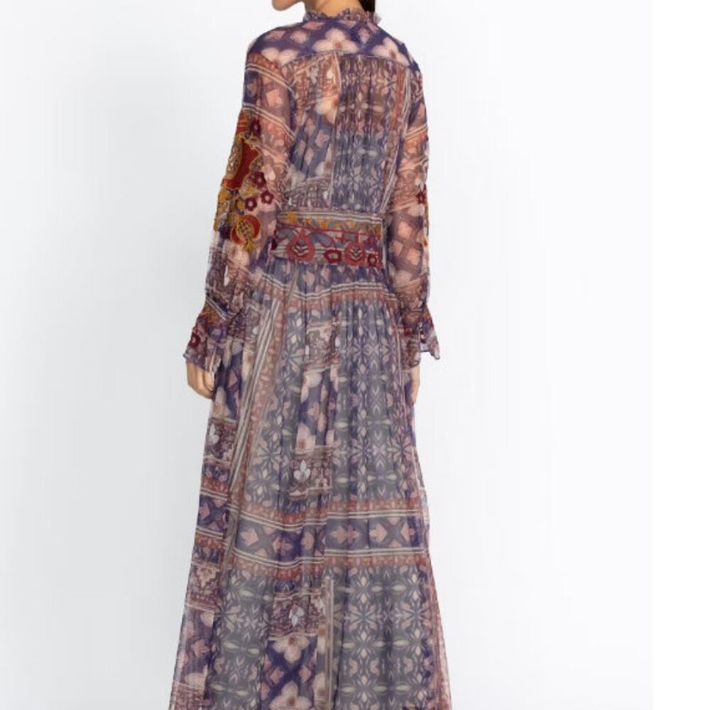 Johnny Was Sheer Boho Maxi Dress in Purple with Red and Gold Accents - Picture 3 of 15
